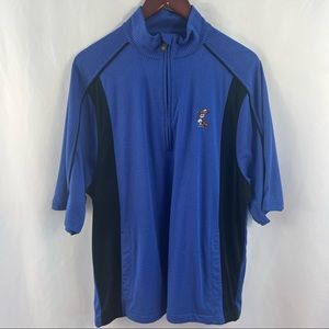 Greg Norman Golf Shirt Mock Neck Quarter 1/4 Zip Men's Blue Short Sleeve Pockets